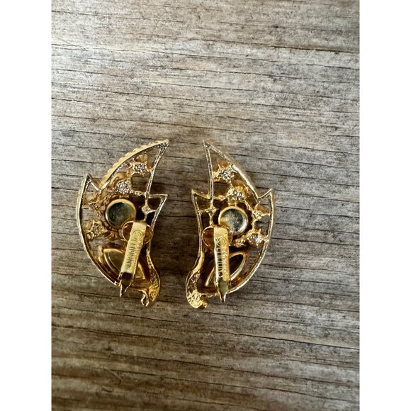 Emmons BOpen Back Rhinestone Lily Flower Brooch Pin Earrings Demi parure - Picture 6 of 10